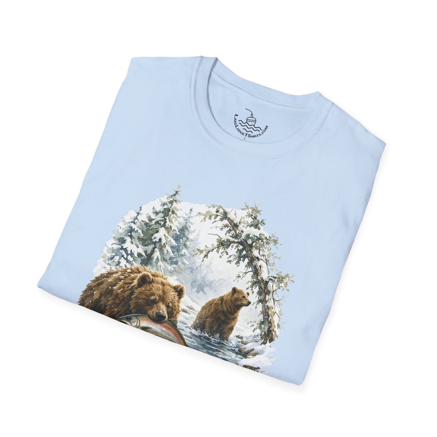 Kodiak Winter Brown Bear Fishing T-Shirt | Wildlife Salmon Catch Nature Lover Tee | Rustic Forest Animal Art Gift Shirt
