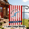 Personalized Mason Lake Washington garden flag with red and white stripes.