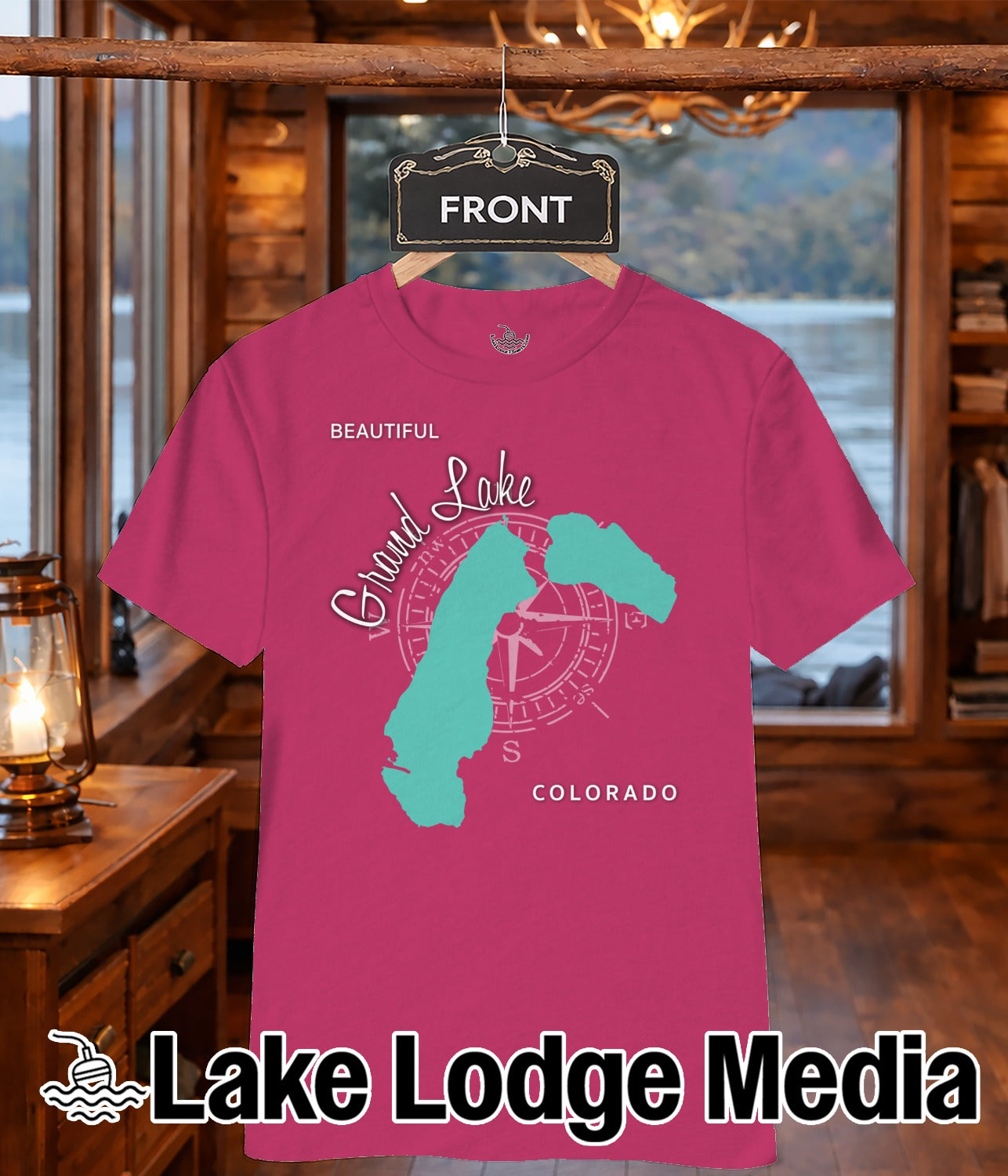 Magenta t-shirt with "Grand Lake Colorado" text and lake outline.