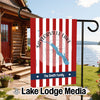 Customizable Saylorville Lake Iowa flag with red and white stripes and family name.