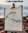 Lake Gaston Virginia map woven throw blanket with compass rose design.
