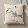 Decorative pillow with "DeGray Lake Arkansas" text and lake outline over compass graphic.