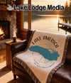 Cream blanket with "Lake America" text and a teal map of the United States.