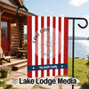 Custom garden flag with red and white stripes, compass, and "The Smith Family".