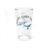 Clear glass pint glass with Greers Ferry Lake map and compass design.