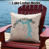 Decorative pillow with Lake Lotawana Missouri map and compass design.