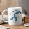 White mug with Little Saint Germain Lake map and Wisconsin text.
