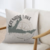 Pillow with Grenada Lake map graphic and compass rose, reads "Grenada Lake Mississippi".
