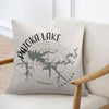 Patoka Lake Indiana map and compass design on a light-colored pillow.