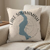 Throw pillow with Lake Sammamish map, compass rose, and Washington text.