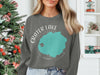 Crater Lake Oregon map graphic on a dark gray crewneck sweatshirt.