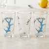 Three glasses with blue Lake Lurleen Alabama map and compass design.