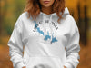 White hoodie with "Lake O' The Pines Texas" and a blue map outline.