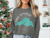 Grey sweatshirt with Lake Superior map design and compass graphic.