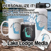 White mug, black tumbler, white water bottle, and card with Parker Canyon Lake design.