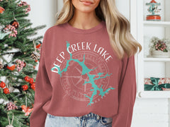 Deep Creek Lake Maryland Comfort Colors Sweatshirt | Personalized Lake Map Shirt | Reunion Bach Crew | Fishing Boating Hiking Shirt