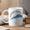 White mug with "Kiawah Island South Carolina" text and blue island map.