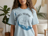 Light blue t-shirt with Sanibel Island Florida map and compass graphic.