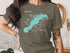 T-shirt featuring a teal map of Marble Falls, Texas, with compass rose.