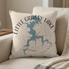 Pillow with blue Little Grassy Lake map and compass design, "Illinois" text.