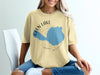 Yellow t-shirt with Glen Lake Michigan map and compass design.