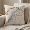 Throw pillow with South Holston Lake Virginia map and compass design.