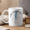 White mug with Lake Champlain map and compass design, reading "VERMONT".