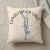 Cream pillow with "Candlewood Lake Connecticut" text and compass rose graphic.