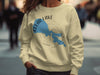 Clear Lake California graphic on a cream sweatshirt with compass rose design.