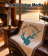 Lake Jocassee South Carolina map on a woven blanket with fringe.