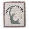 Woven blanket with Parker Canyon Lake map silhouette, compass, and "ARIZONA" text.
