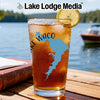 Glass of iced tea with Texas map decal, "Lake Waco" text, and lemon slice.