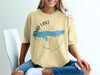 Enid Lake Mississippi map with compass graphic on a light yellow t-shirt.