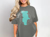 Piru Lake California graphic on a gray t-shirt with compass design.