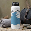White water bottle with blue St. Clair Michigan graphic and black lid.
