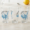 Three clear glasses feature a blue map of Carters Lake, Georgia with compass roses.