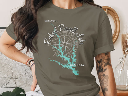 T-shirt with "Richard Russell Lake Georgia" and compass design.