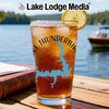 Iced tea in a glass with a blue Oklahoma map decal, "Lake Thunderbird" text.