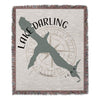 Tapestry with Lake Darling map graphic, compass, and text "Lake Darling Iowa".