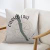 Pillow with Owasco Lake outline and compass design, New York.