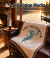 Woven throw blanket with Lake Hopatcong map and compass design.