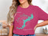 Lake Wallenpaupack Pennsylvania compass rose map on a magenta t-shirt.