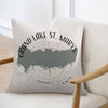 Pillow with Grand Lake St. Marys map design and compass rose, Ohio.