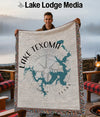 Throw blanket featuring a map of Lake Texoma, Texas, with a compass rose.