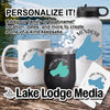 Mug, tumbler, and water bottle with Lake Mendota outline and logo.