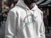 White hoodie with a compass graphic featuring Bankhead Lake, Alabama.