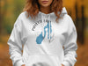 White hoodie with Payette Lake Idaho map and compass graphic.