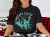 Black t-shirt with Carters Lake Georgia map design and compass rose.