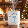 White mug with "Lake Michigan Wisconsin" and compass graphic.