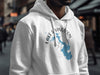 White hoodie with "Lake Livingston Texas" lake map and compass design.